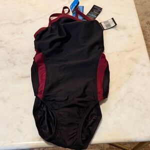 NWT SPEEDO Black and Maroon Swimsuit Size 26